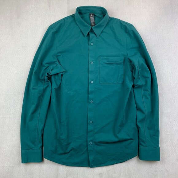 Lululemon Mens Shirt Small Teal Green Commission Long Sleeve Button Up Cotton - Picture 1 of 7